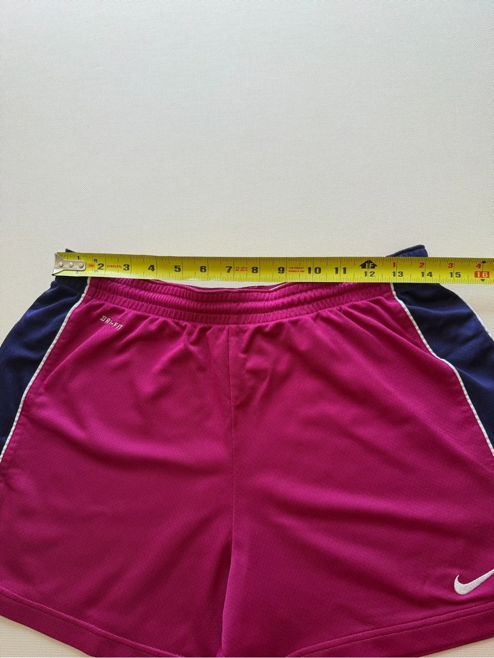 Nike Dri-Fit Women's Magenta Athletic Shorts with Navy Side Panels M